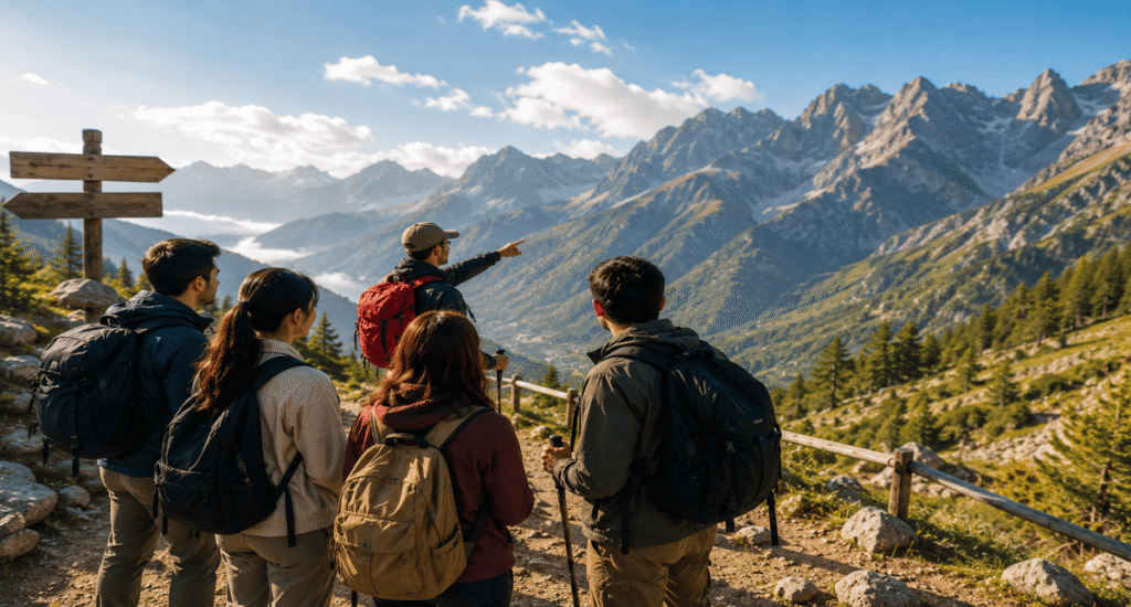 Mountain road trips with a guided travel group exploring scenic mountain landscapes and viewpoints.
