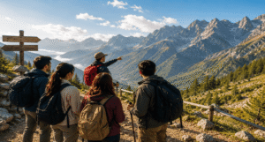 Mountain road trips with a guided travel group exploring scenic mountain landscapes and viewpoints.