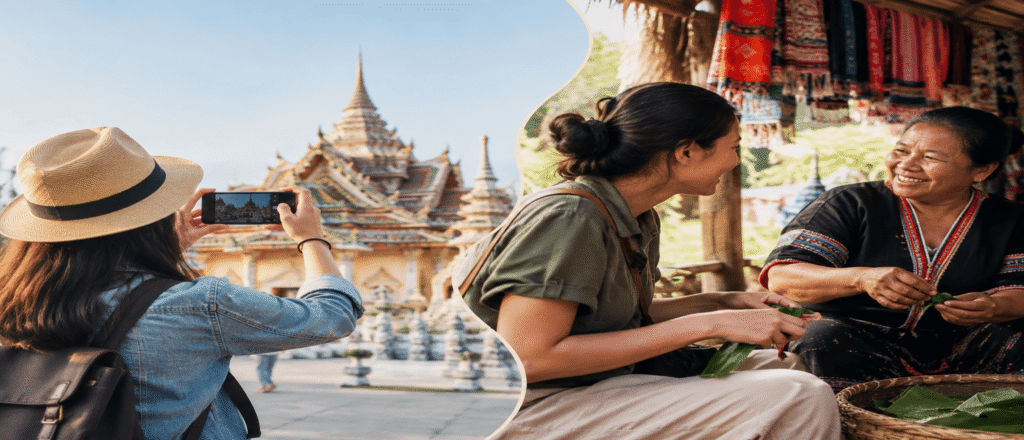 Experiential travel showing the difference between sightseeing and experiencing local culture.